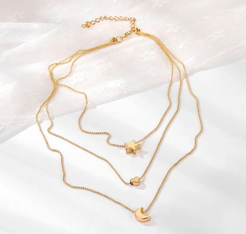 Star Moon Heart Necklace - Crescent Moon Necklace - Dainty Gold Pendant -  Delicate Necklace - Dainty Necklace - Gift for Her - Celestial