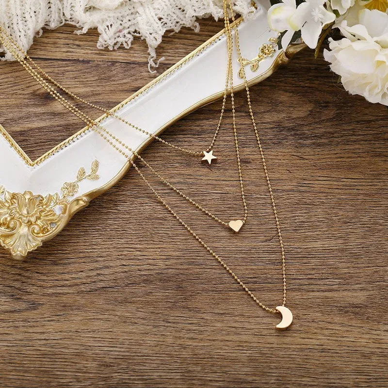 Star Moon Heart Necklace - Crescent Moon Necklace - Dainty Gold Pendant -  Delicate Necklace - Dainty Necklace - Gift for Her - Celestial