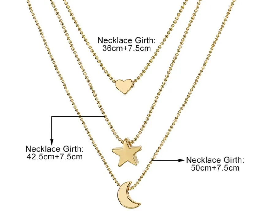 Star Moon Heart Necklace - Crescent Moon Necklace - Dainty Gold Pendant -  Delicate Necklace - Dainty Necklace - Gift for Her - Celestial