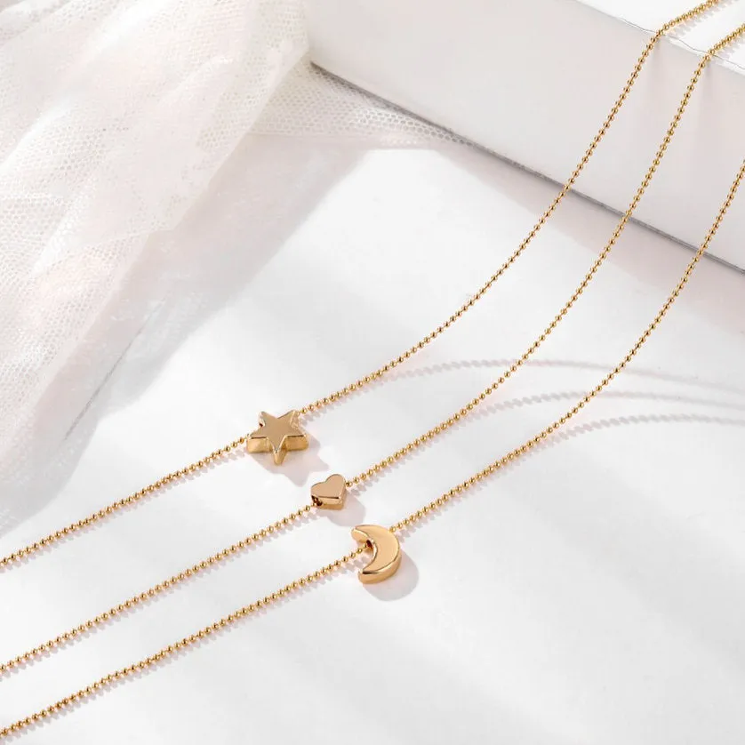 Star Moon Heart Necklace - Crescent Moon Necklace - Dainty Gold Pendant -  Delicate Necklace - Dainty Necklace - Gift for Her - Celestial