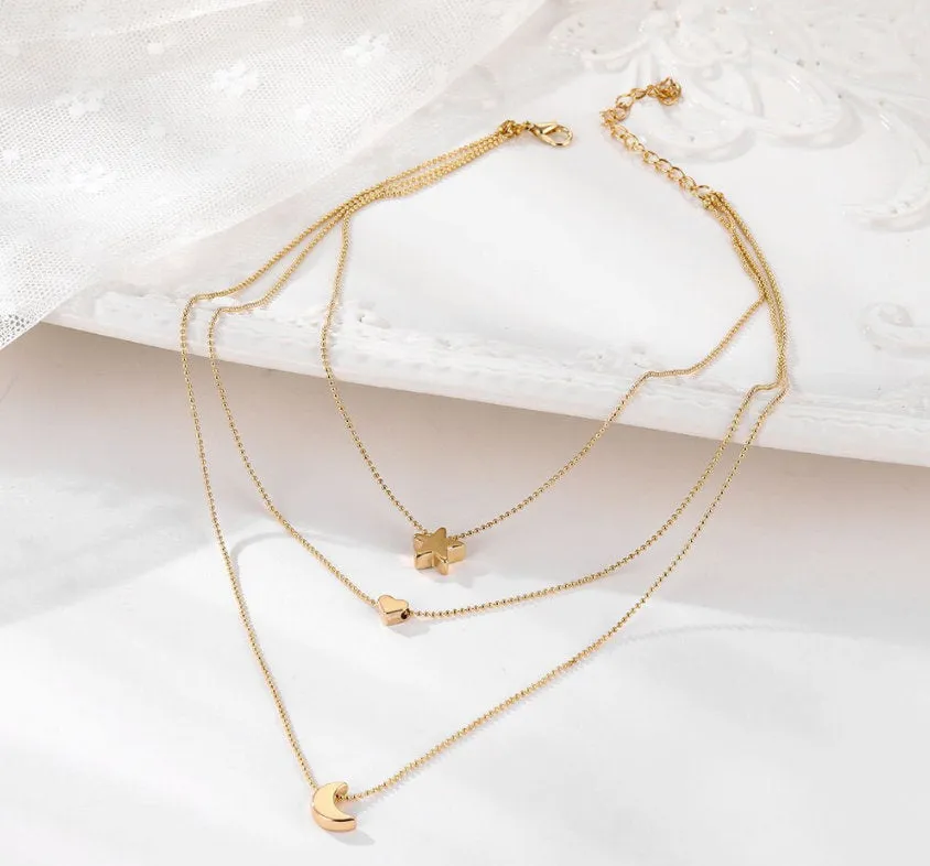 Star Moon Heart Necklace - Crescent Moon Necklace - Dainty Gold Pendant -  Delicate Necklace - Dainty Necklace - Gift for Her - Celestial