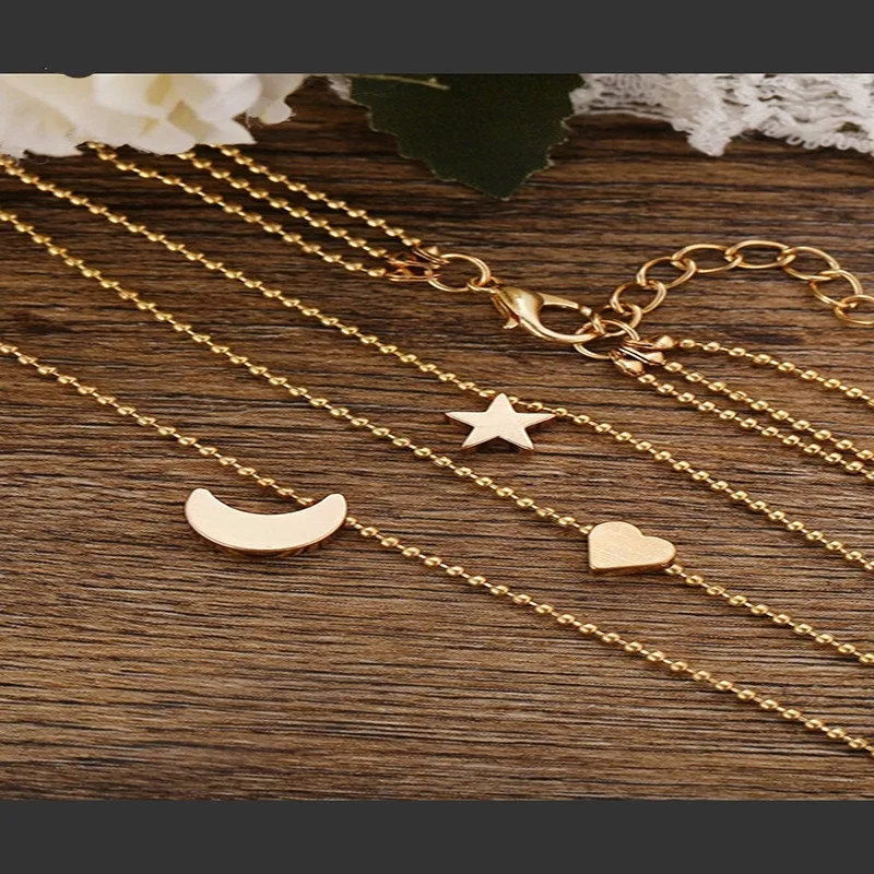 Star Moon Heart Necklace - Crescent Moon Necklace - Dainty Gold Pendant -  Delicate Necklace - Dainty Necklace - Gift for Her - Celestial