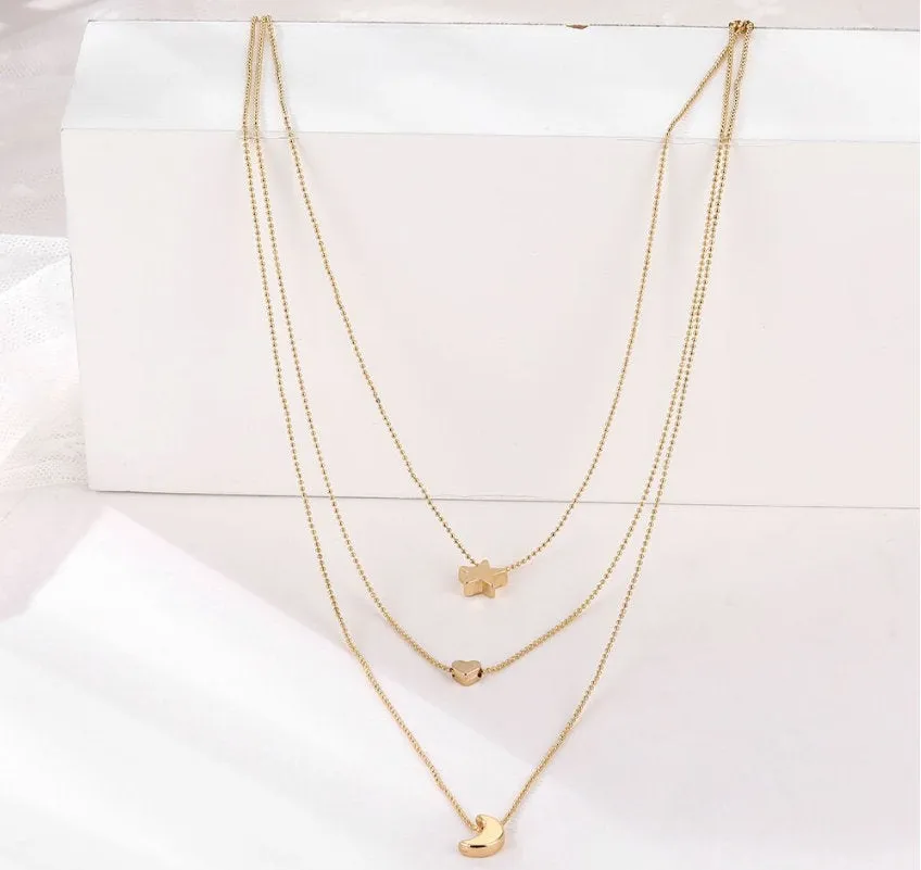 Star Moon Heart Necklace - Crescent Moon Necklace - Dainty Gold Pendant -  Delicate Necklace - Dainty Necklace - Gift for Her - Celestial