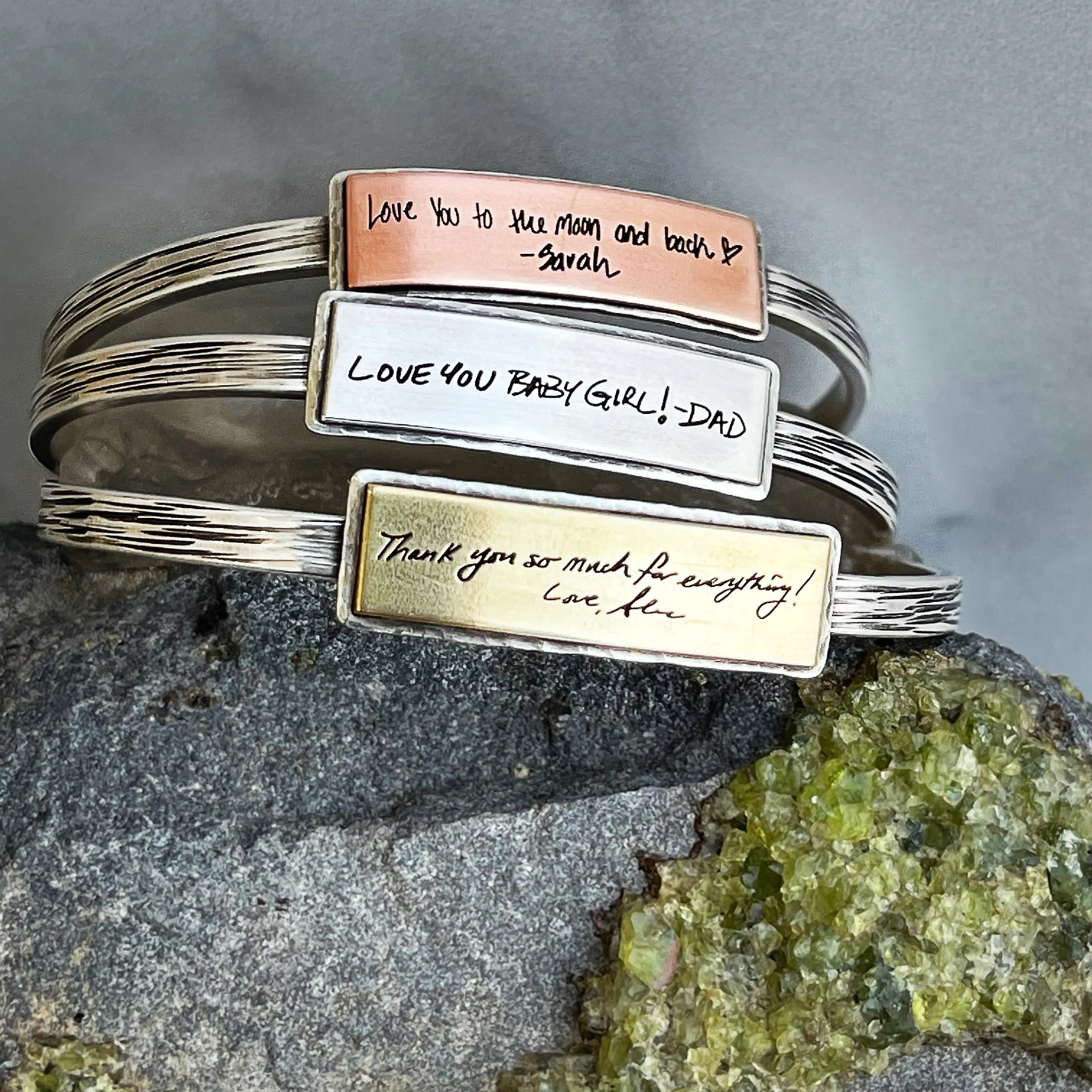 Sterling Handwritten Messages Thin Cuff