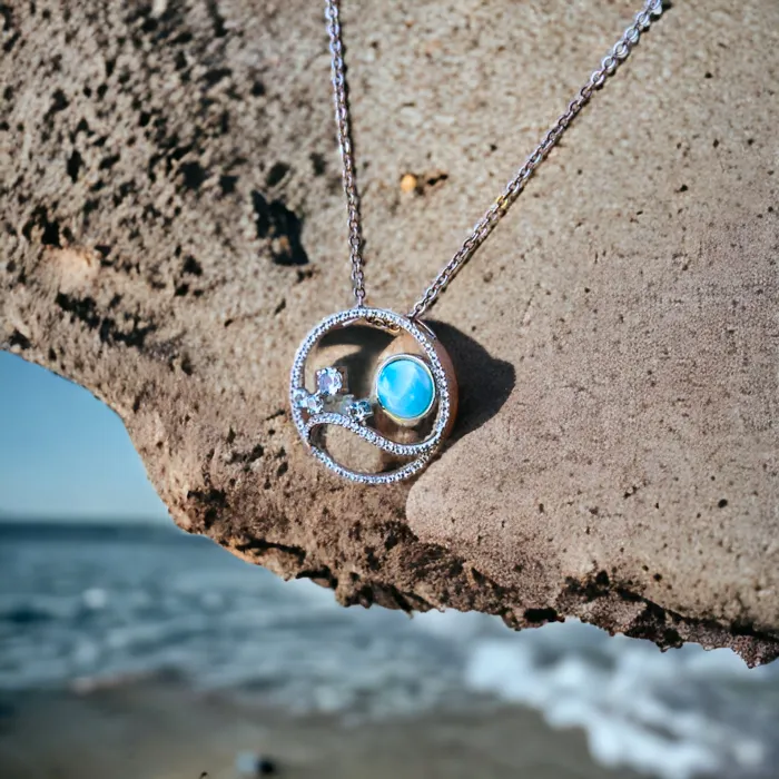 Sterling Silver Alamea Hawaii Larimar Blue Topaz Pendant