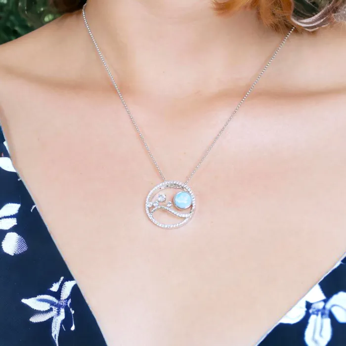 Sterling Silver Alamea Hawaii Larimar Blue Topaz Pendant