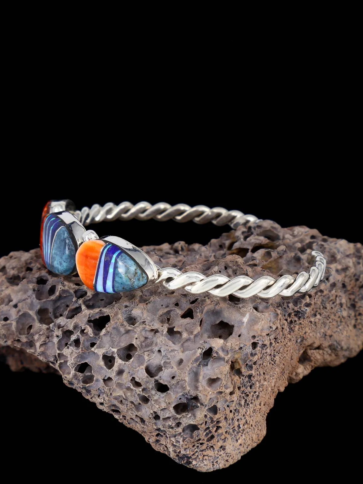 Sterling Silver Navajo Multistone Inlay Bracelet