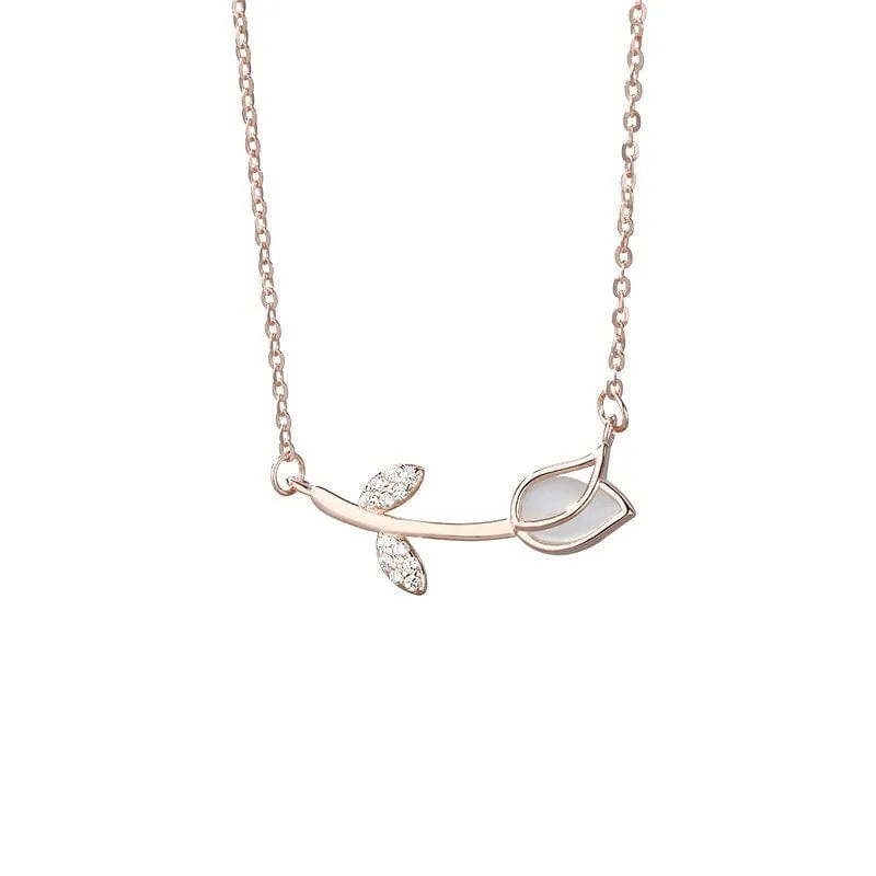 Sweet Trendy Opal Tulip Chain Necklace
