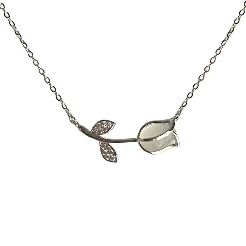 Sweet Trendy Opal Tulip Chain Necklace