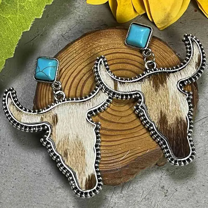 TEEK - Bull Shape Turquoise Dangle Earrings