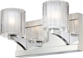 Tiara 2 Light Vanity In Chrome and Slotted Clear Glass