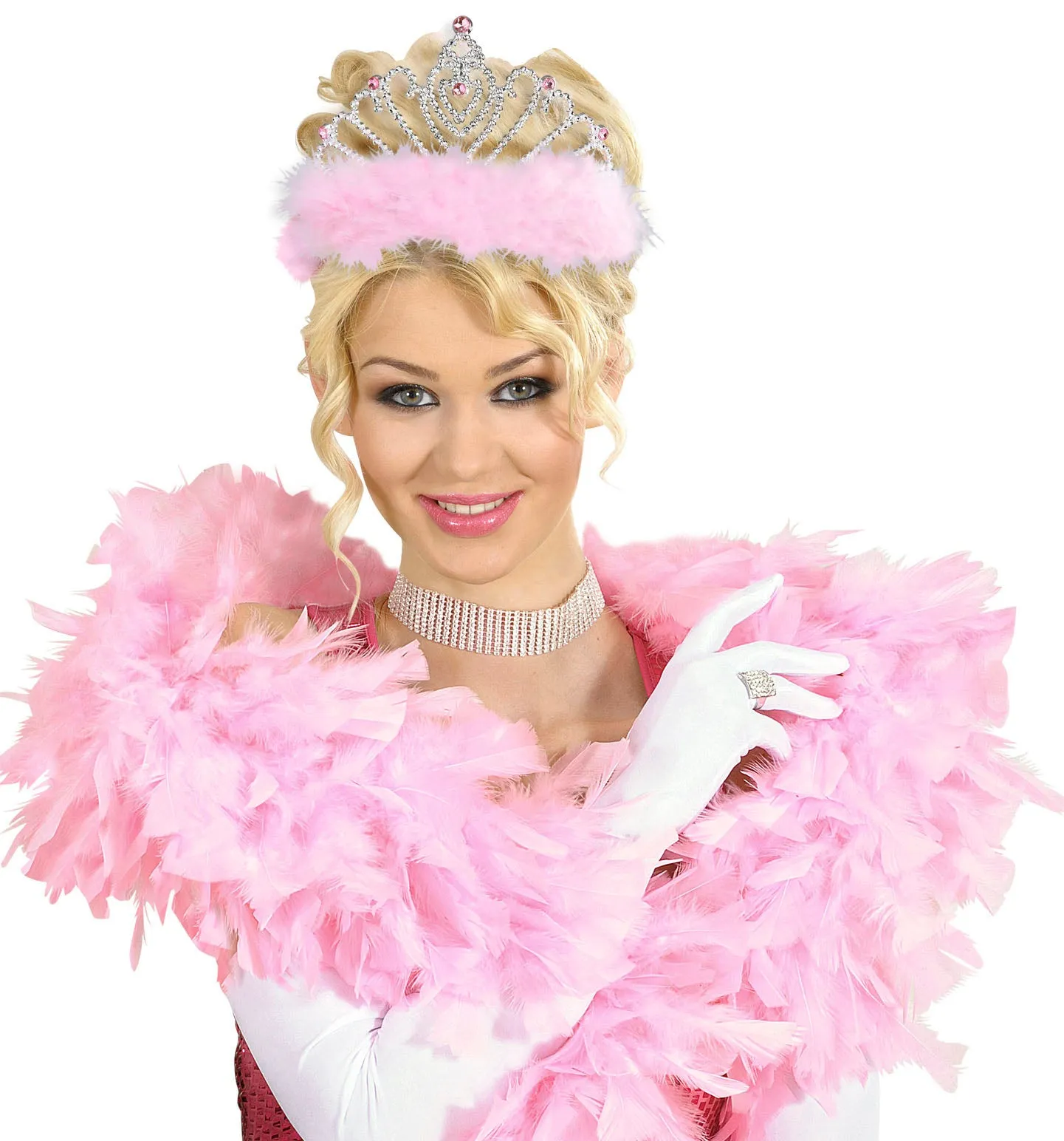 Tiara mit rosa Marabufedern
