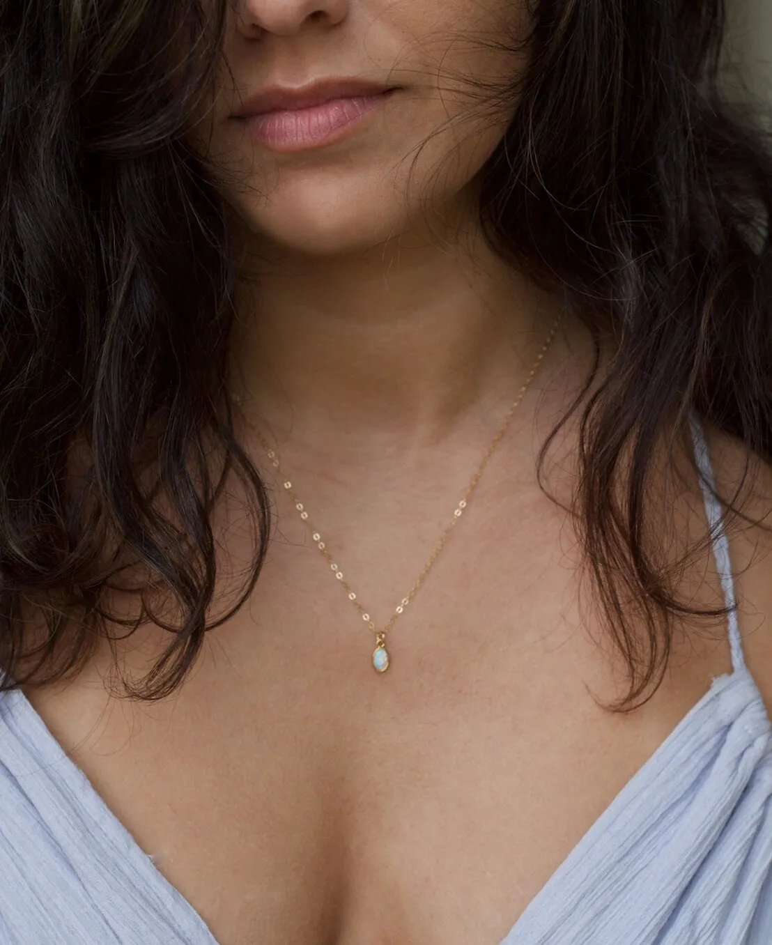 Tiny Oval Opal Necklace