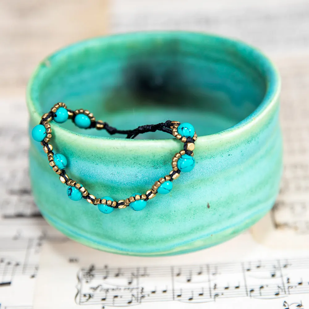 Turquoise and Brass Beaded Bracelet