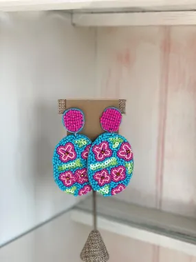 Turquoise Floral Print Earring