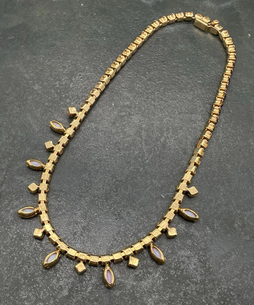 【UK買付】ヴィンテージ オパールガラス パープルビジュー ネックレス/Vintage Opal Glass Purple Bijou Necklace