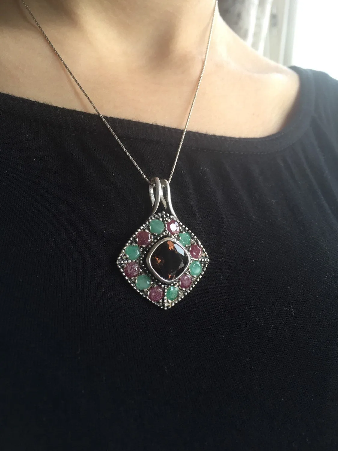 Vintage Emerald Pendant - Large Topaz Necklace - Ancient Statement Necklace