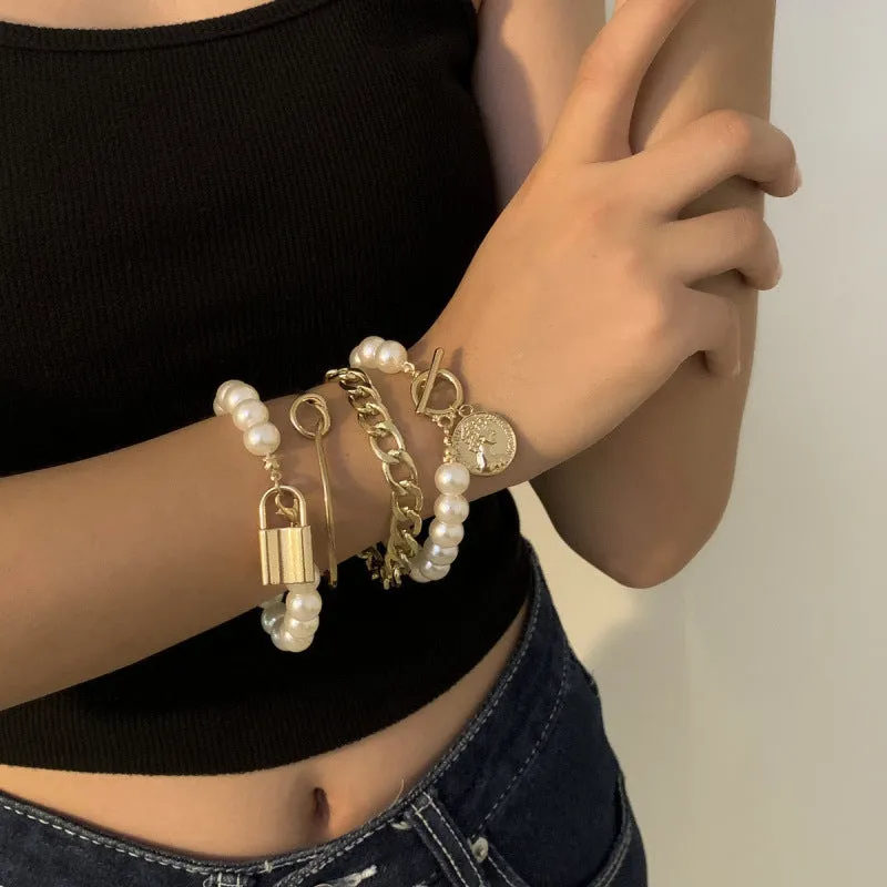Vintage Pearl Shaped Bracelet Set