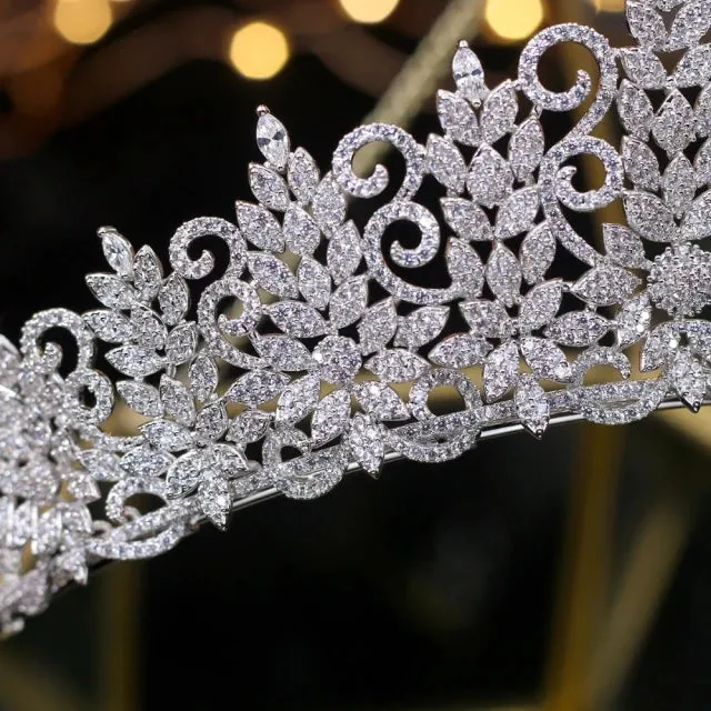 Vintage Swirl Queen Tiara-Bridal Headpiece- Cubic Zirconia Wedding Crown