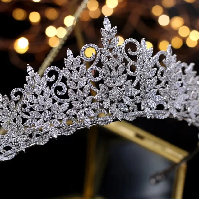 Vintage Swirl Queen Tiara-Bridal Headpiece- Cubic Zirconia Wedding Crown