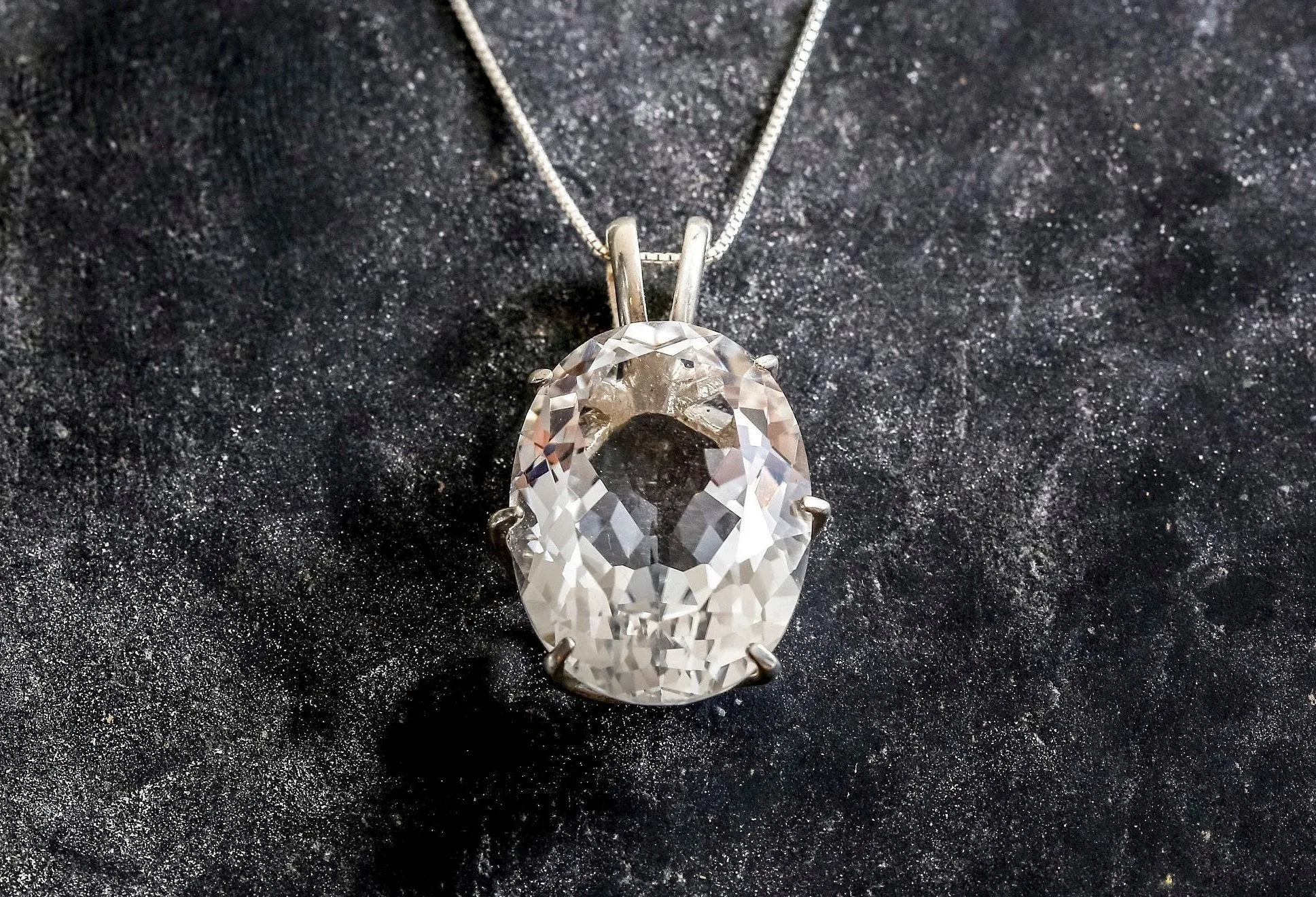 White Topaz Pendant - Large White Topaz Necklace - Crystal Statement Necklace