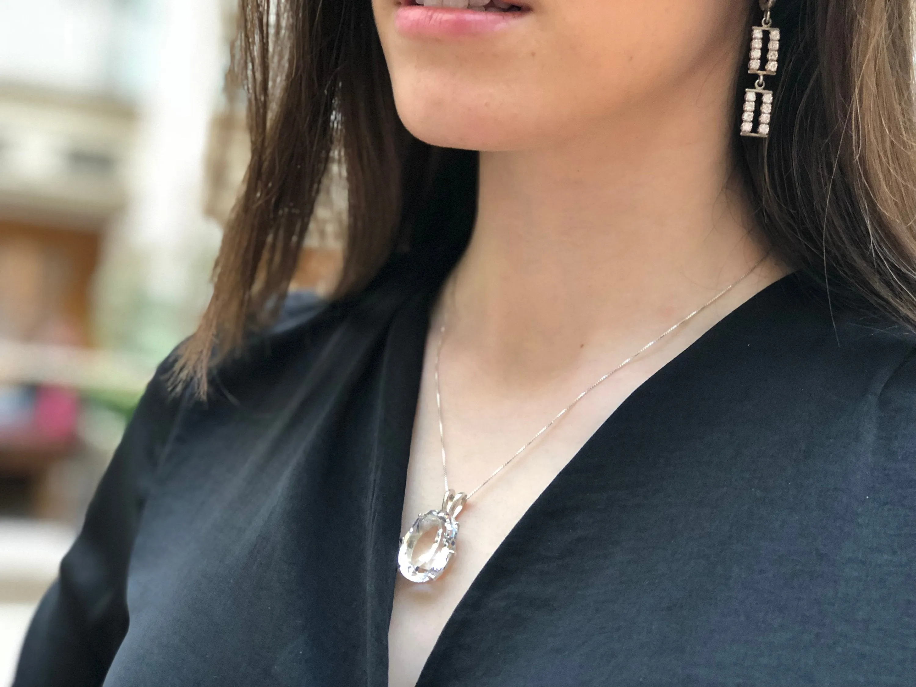 White Topaz Pendant - Large White Topaz Necklace - Crystal Statement Necklace