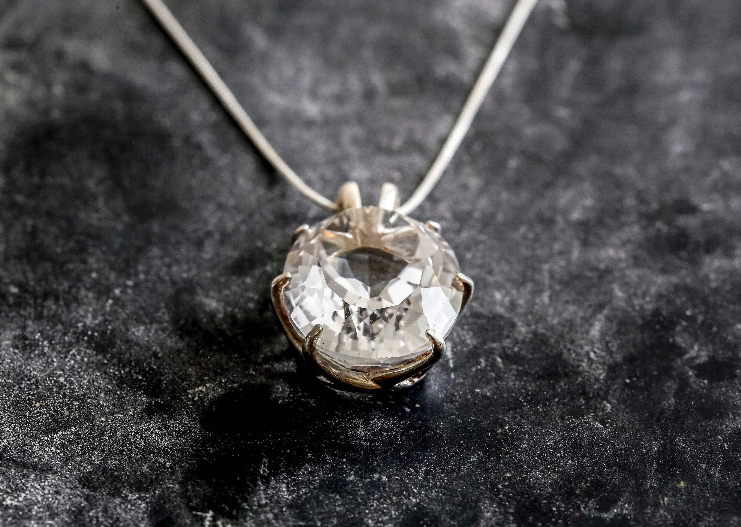 White Topaz Pendant - Large White Topaz Necklace - Crystal Statement Necklace