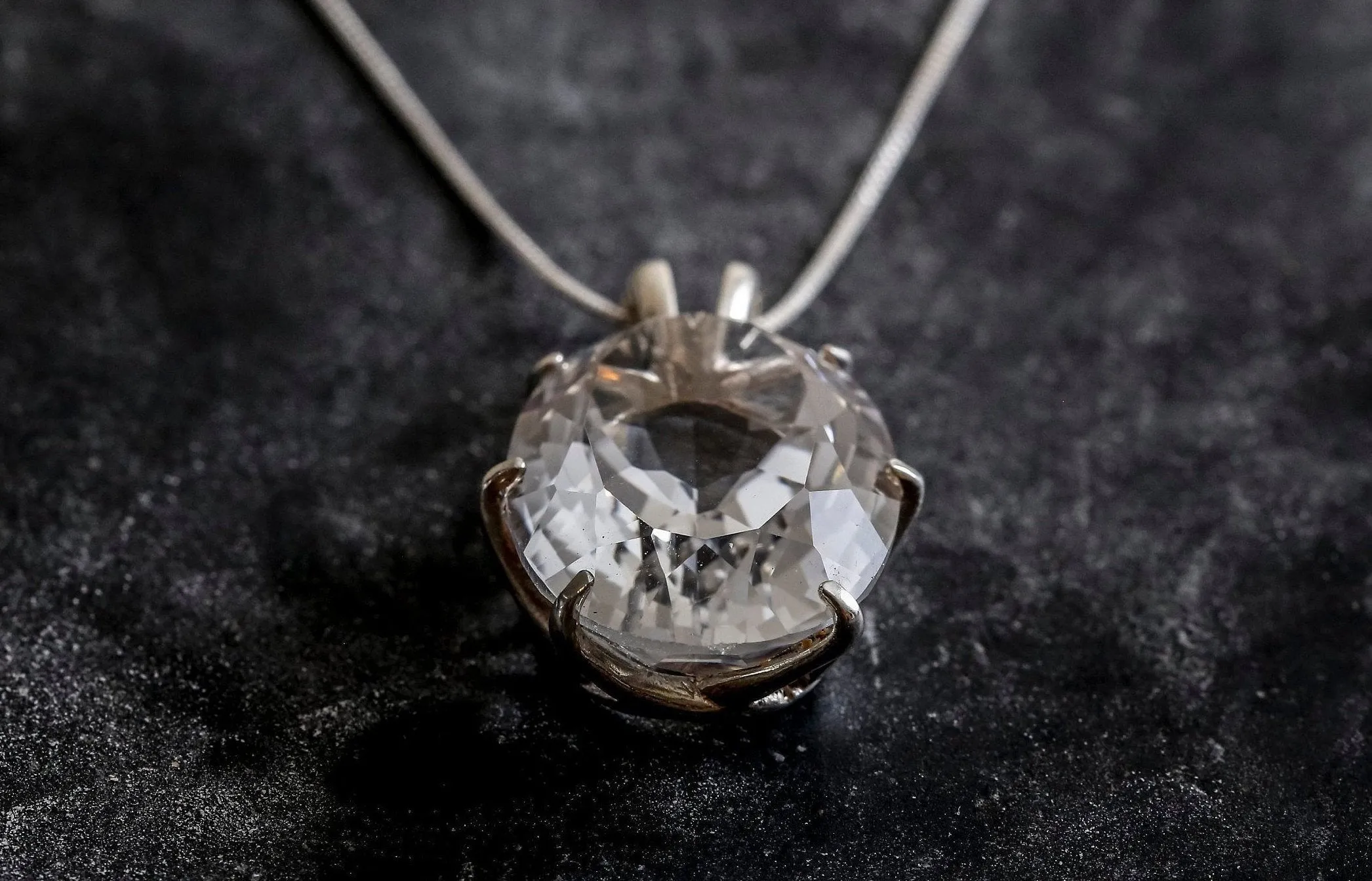 White Topaz Pendant - Large White Topaz Necklace - Crystal Statement Necklace