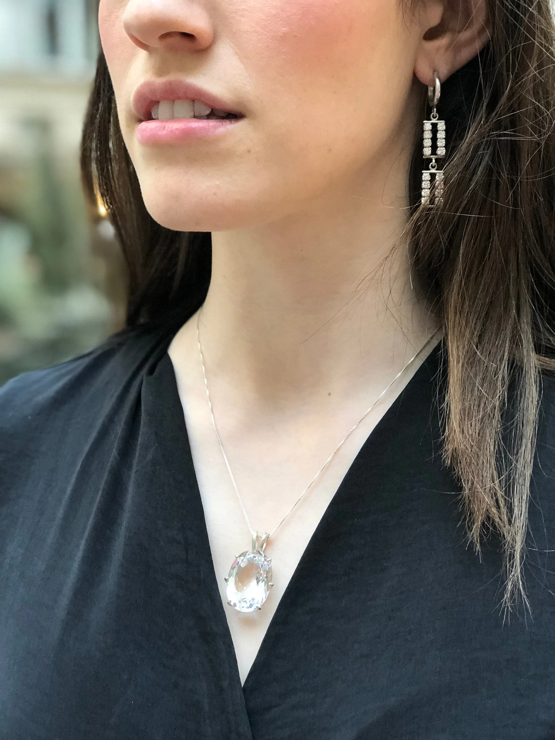 White Topaz Pendant - Large White Topaz Necklace - Crystal Statement Necklace