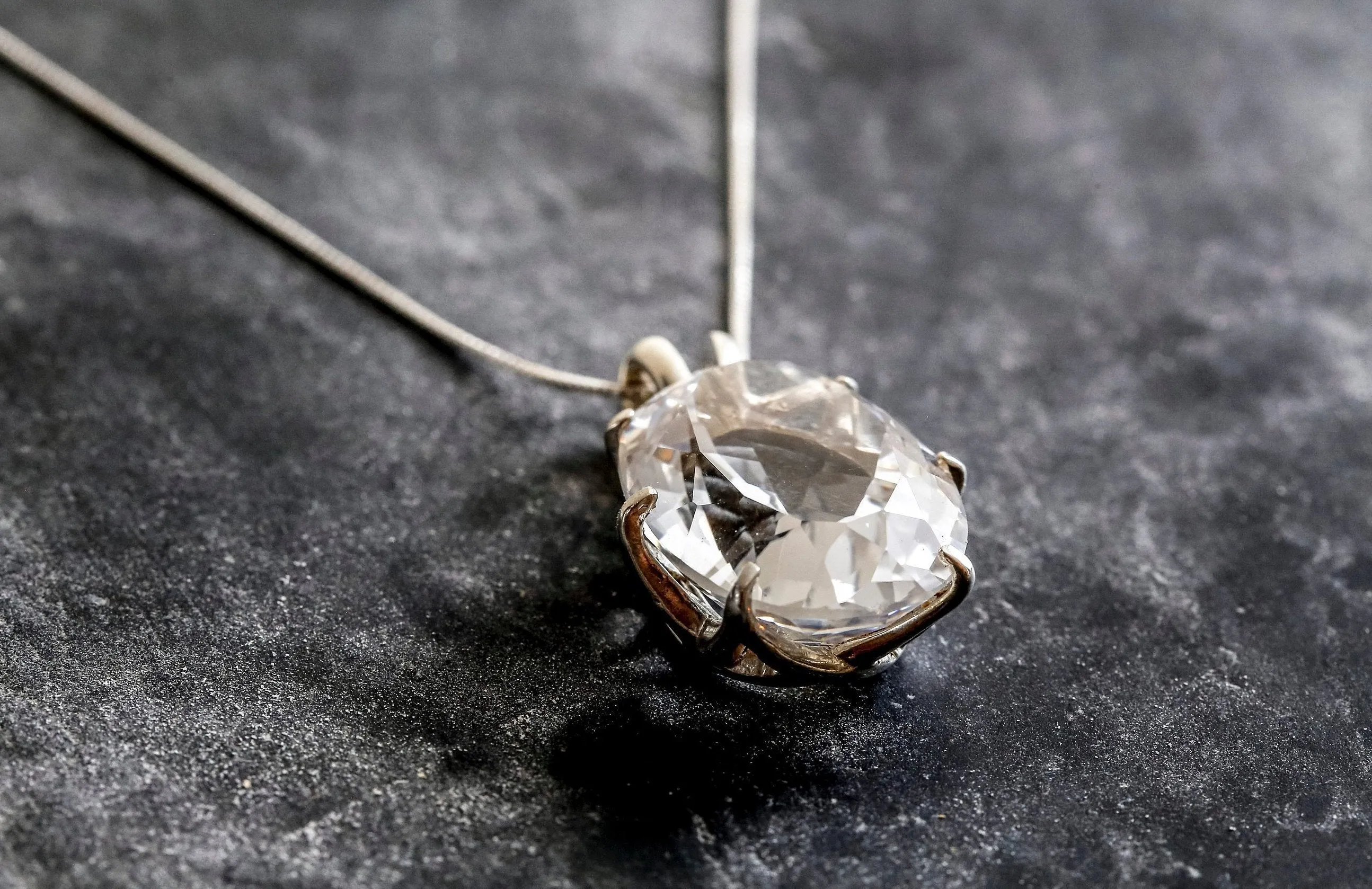White Topaz Pendant - Large White Topaz Necklace - Crystal Statement Necklace