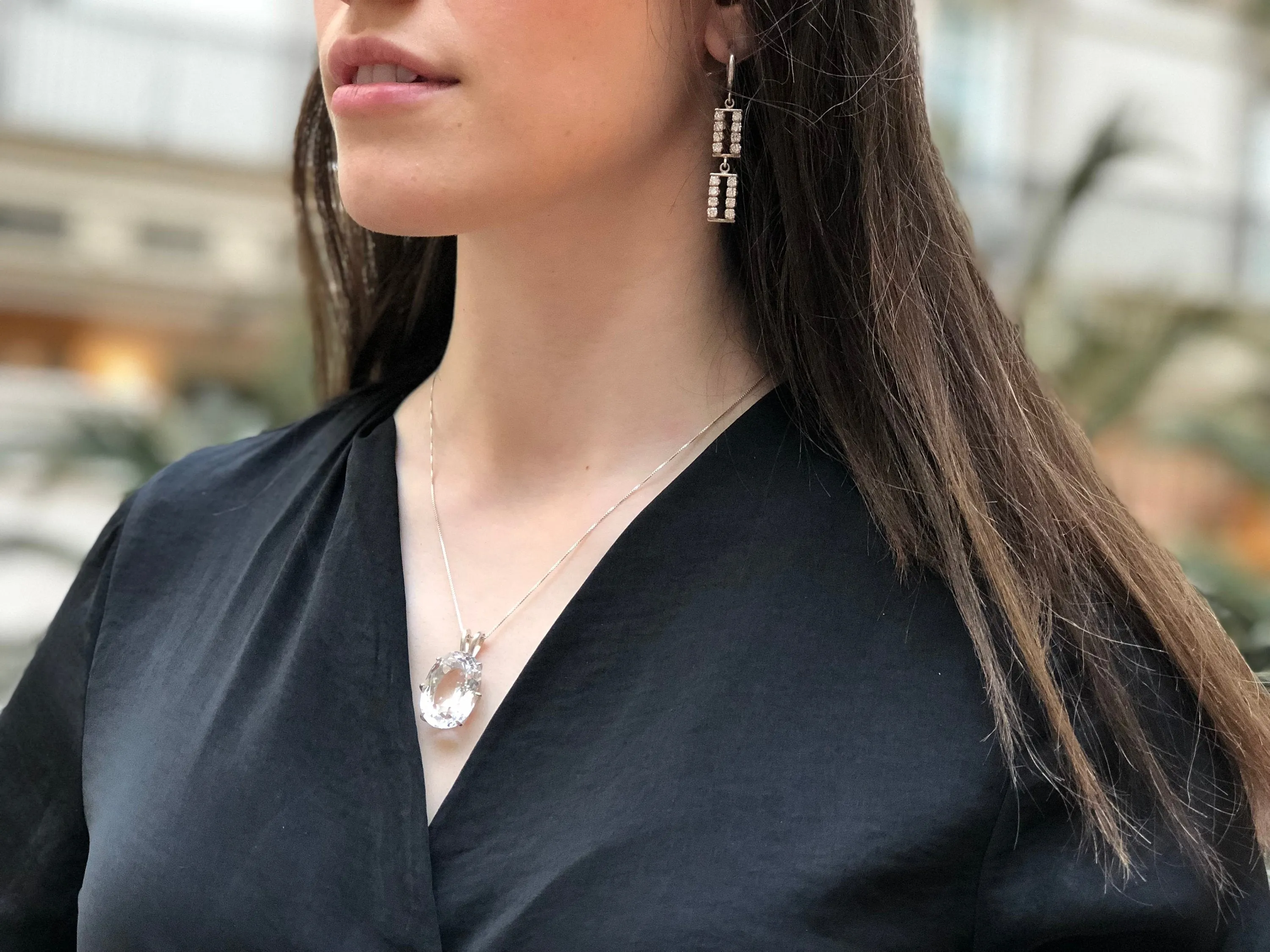 White Topaz Pendant - Large White Topaz Necklace - Crystal Statement Necklace