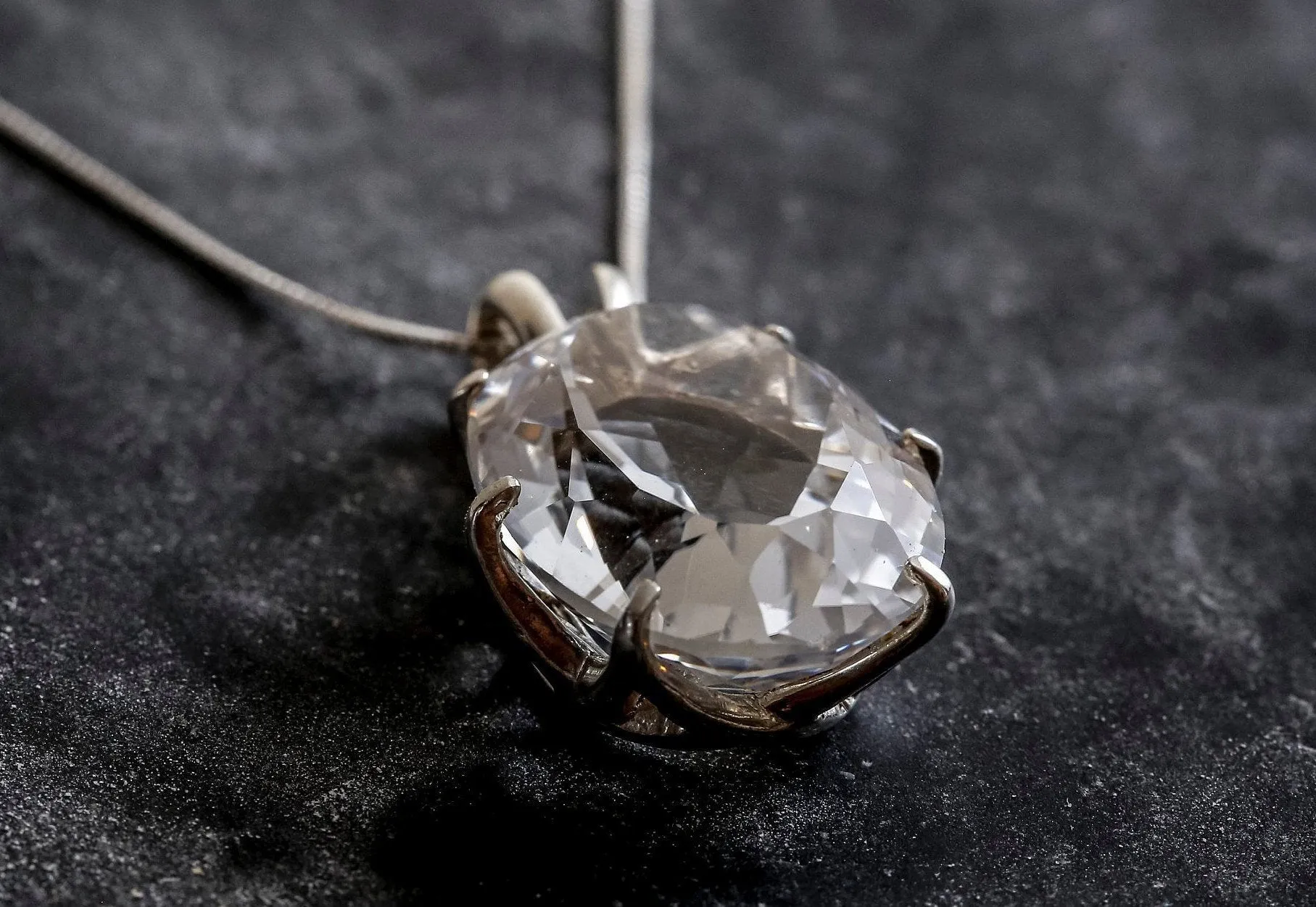 White Topaz Pendant - Large White Topaz Necklace - Crystal Statement Necklace