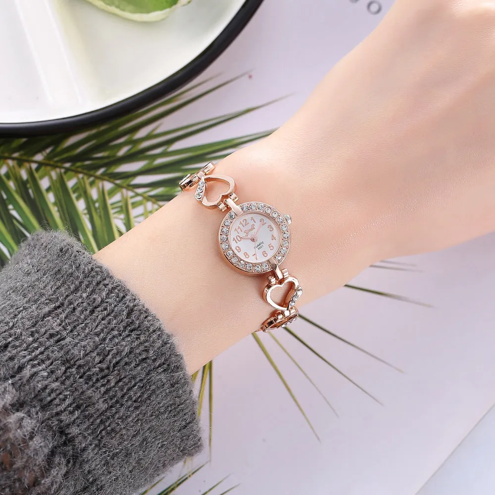 Women's Alloy Set Watch Women's Brace Lace Bracelet Peach Heart String Quartz Watch